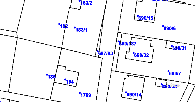 Parcela st. 697/93 v KÚ Horní Planá, Katastrální mapa