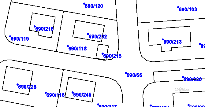 Parcela st. 690/215 v KÚ Horní Planá, Katastrální mapa