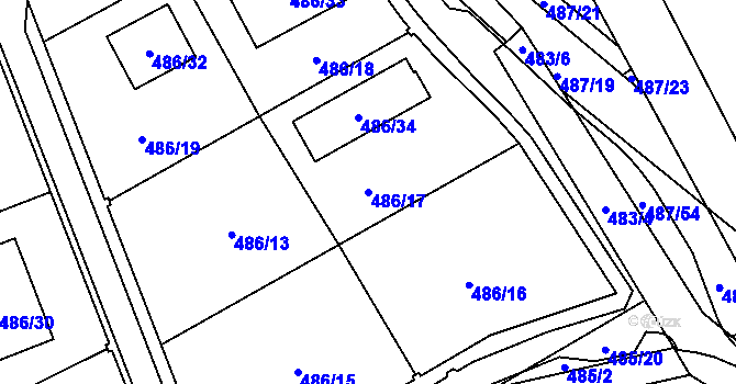 Parcela st. 486/17 v KÚ Horní Planá, Katastrální mapa