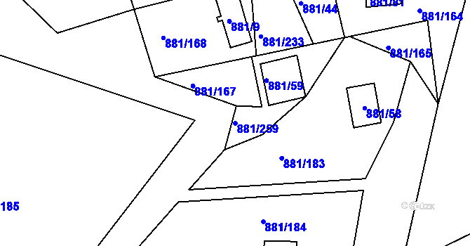 Parcela st. 881/259 v KÚ Horní Planá, Katastrální mapa
