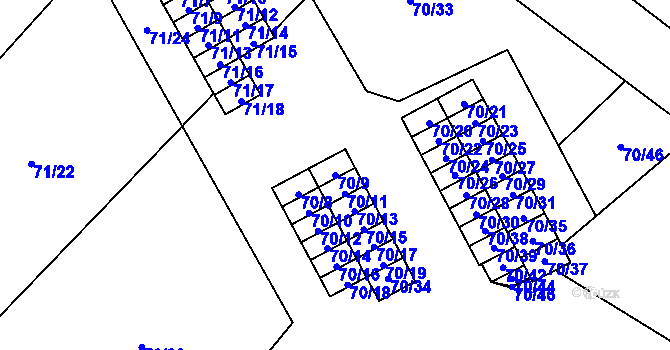 Parcela st. 70/9 v KÚ Horní Planá, Katastrální mapa