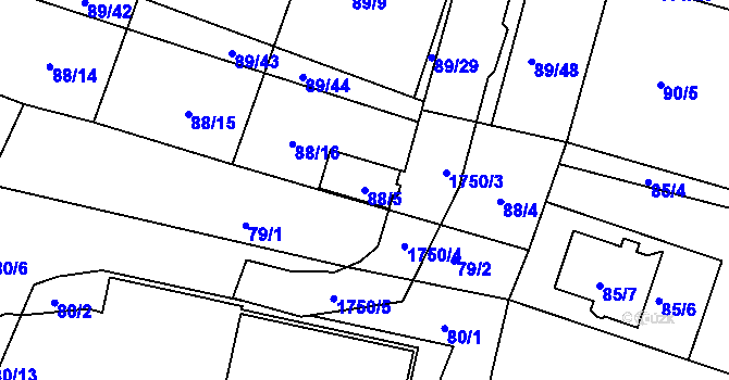 Parcela st. 88/5 v KÚ Horní Planá, Katastrální mapa
