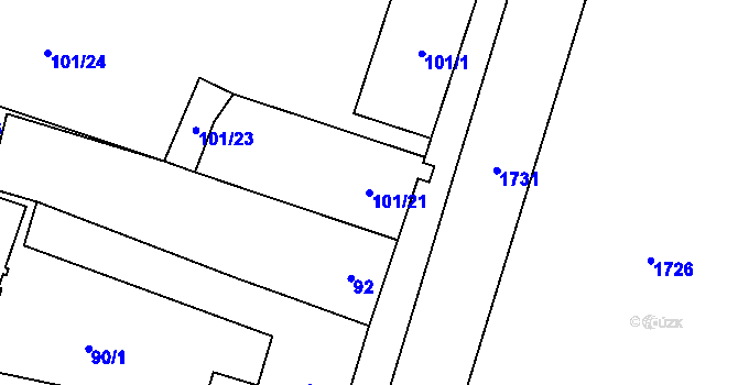 Parcela st. 101/21 v KÚ Horní Planá, Katastrální mapa