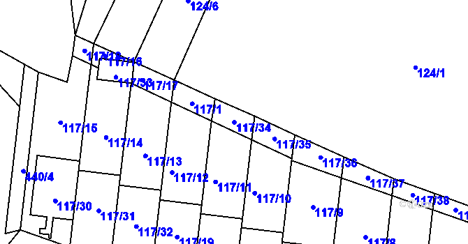 Parcela st. 117/34 v KÚ Horní Planá, Katastrální mapa