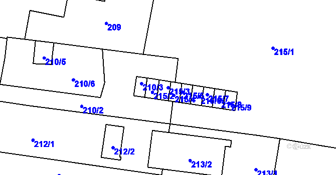 Parcela st. 215/3 v KÚ Horní Planá, Katastrální mapa