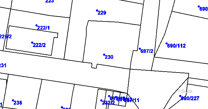 Parcela st. 230 v KÚ Horní Planá, Katastrální mapa