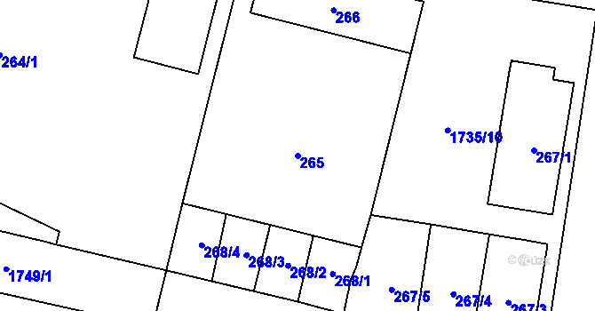 Parcela st. 265 v KÚ Horní Planá, Katastrální mapa