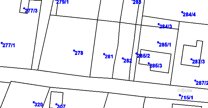 Parcela st. 281 v KÚ Horní Planá, Katastrální mapa