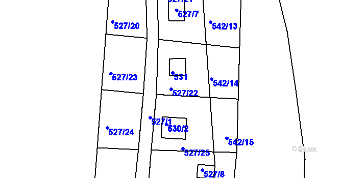 Parcela st. 527/22 v KÚ Horní Planá, Katastrální mapa