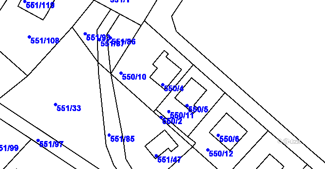 Parcela st. 550/4 v KÚ Horní Planá, Katastrální mapa