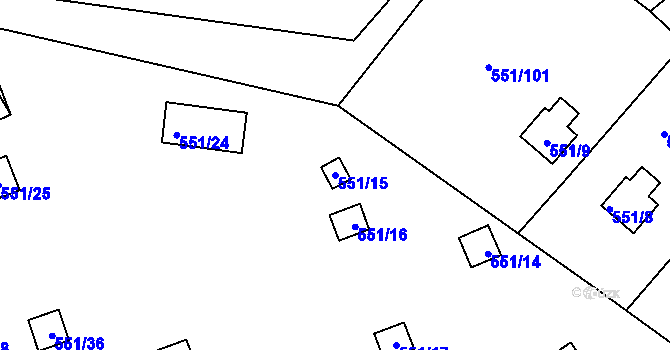 Parcela st. 551/15 v KÚ Horní Planá, Katastrální mapa