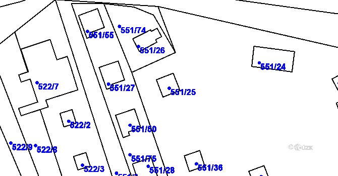 Parcela st. 551/25 v KÚ Horní Planá, Katastrální mapa