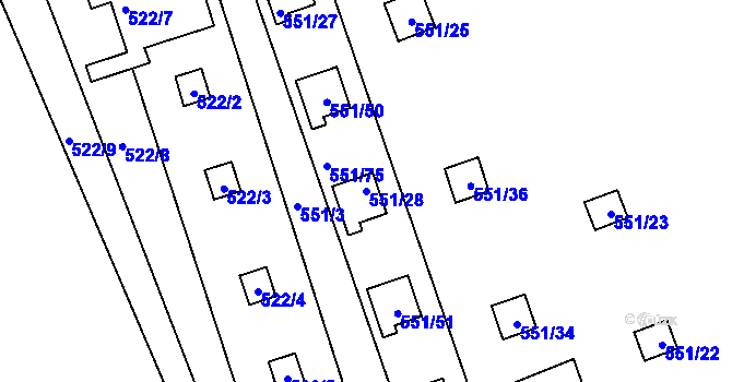 Parcela st. 551/28 v KÚ Horní Planá, Katastrální mapa