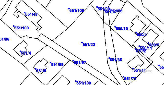 Parcela st. 551/33 v KÚ Horní Planá, Katastrální mapa