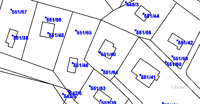 Parcela st. 551/40 v KÚ Horní Planá, Katastrální mapa