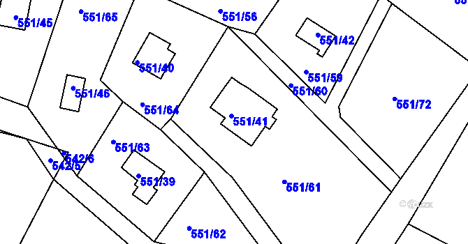Parcela st. 551/41 v KÚ Horní Planá, Katastrální mapa