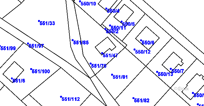 Parcela st. 551/47 v KÚ Horní Planá, Katastrální mapa
