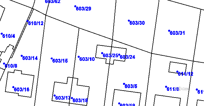 Parcela st. 603/25 v KÚ Horní Planá, Katastrální mapa