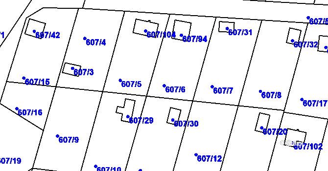Parcela st. 607/6 v KÚ Horní Planá, Katastrální mapa