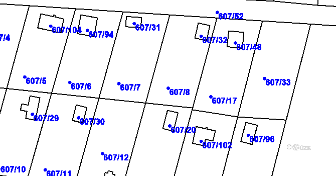 Parcela st. 607/8 v KÚ Horní Planá, Katastrální mapa