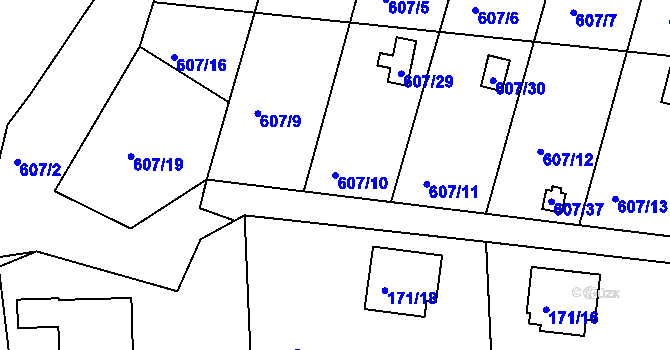 Parcela st. 607/10 v KÚ Horní Planá, Katastrální mapa