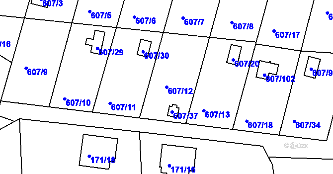 Parcela st. 607/12 v KÚ Horní Planá, Katastrální mapa