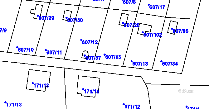 Parcela st. 607/13 v KÚ Horní Planá, Katastrální mapa