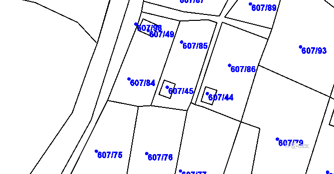 Parcela st. 607/45 v KÚ Horní Planá, Katastrální mapa
