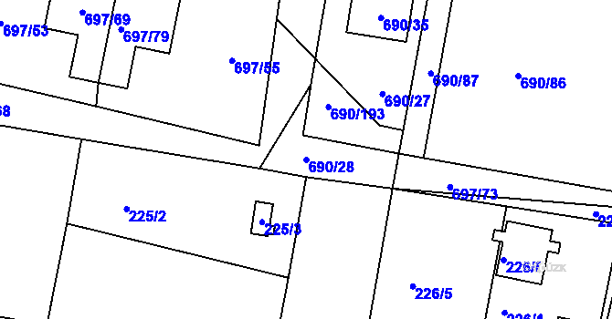 Parcela st. 690/28 v KÚ Horní Planá, Katastrální mapa
