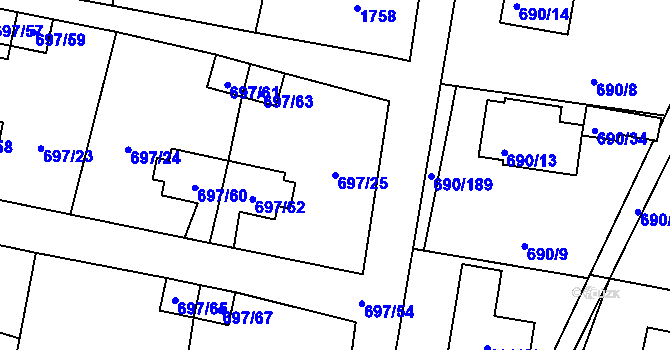 Parcela st. 697/25 v KÚ Horní Planá, Katastrální mapa