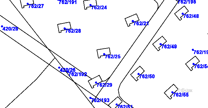Parcela st. 762/25 v KÚ Horní Planá, Katastrální mapa