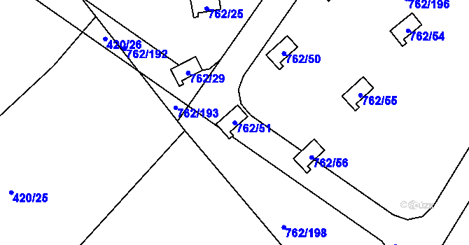 Parcela st. 762/51 v KÚ Horní Planá, Katastrální mapa