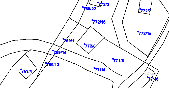 Parcela st. 772/8 v KÚ Horní Planá, Katastrální mapa
