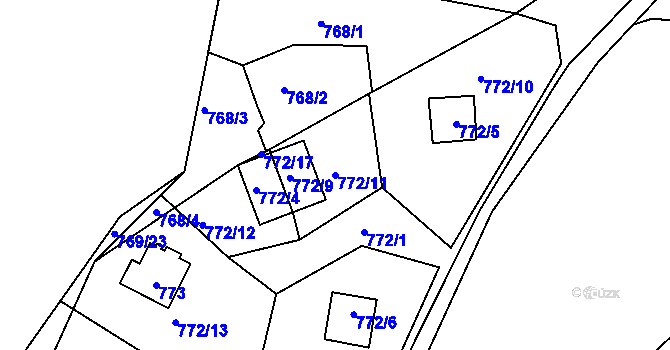Parcela st. 772/11 v KÚ Horní Planá, Katastrální mapa