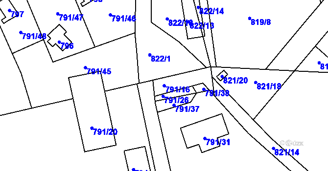 Parcela st. 791/16 v KÚ Horní Planá, Katastrální mapa