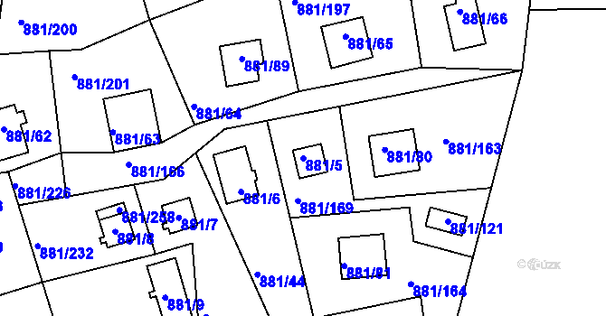 Parcela st. 881/5 v KÚ Horní Planá, Katastrální mapa