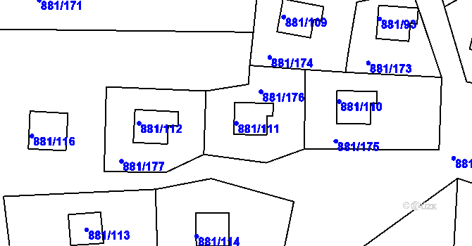 Parcela st. 881/111 v KÚ Horní Planá, Katastrální mapa