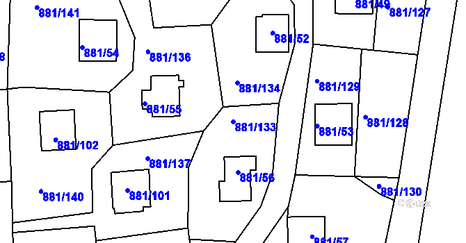 Parcela st. 881/133 v KÚ Horní Planá, Katastrální mapa