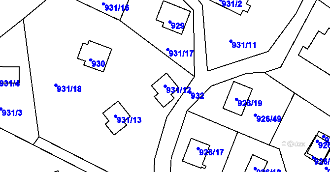 Parcela st. 931/12 v KÚ Horní Planá, Katastrální mapa