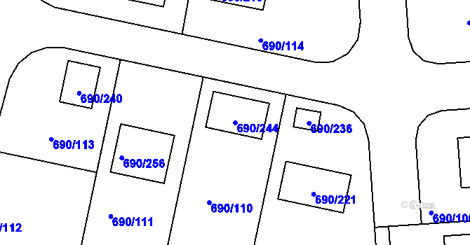 Parcela st. 690/244 v KÚ Horní Planá, Katastrální mapa