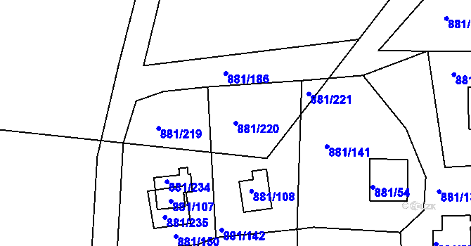 Parcela st. 881/220 v KÚ Horní Planá, Katastrální mapa
