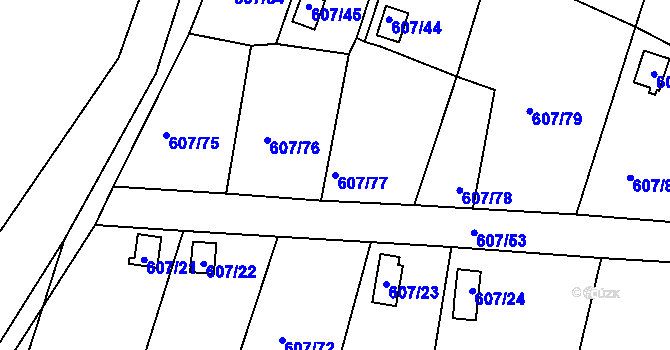Parcela st. 607/77 v KÚ Horní Planá, Katastrální mapa