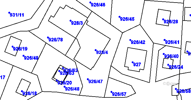 Parcela st. 928/4 v KÚ Horní Planá, Katastrální mapa