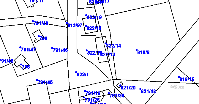 Parcela st. 822/13 v KÚ Horní Planá, Katastrální mapa