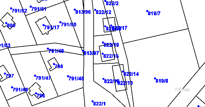 Parcela st. 822/15 v KÚ Horní Planá, Katastrální mapa