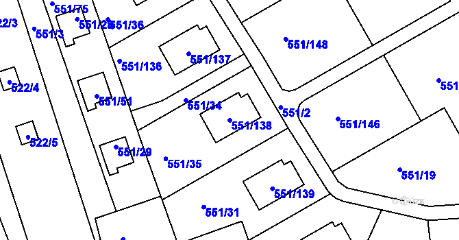 Parcela st. 551/138 v KÚ Horní Planá, Katastrální mapa