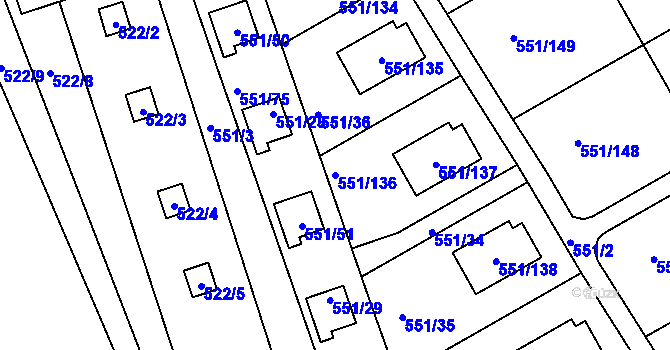 Parcela st. 551/136 v KÚ Horní Planá, Katastrální mapa