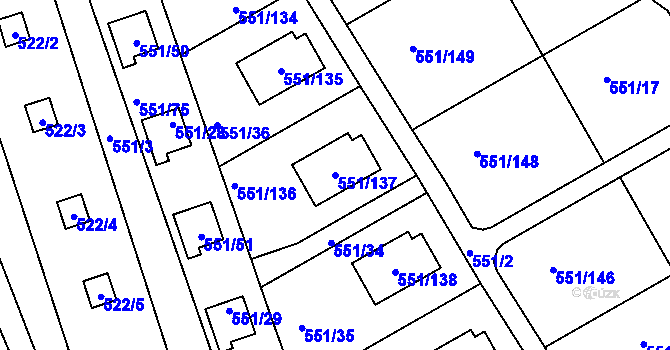 Parcela st. 551/137 v KÚ Horní Planá, Katastrální mapa