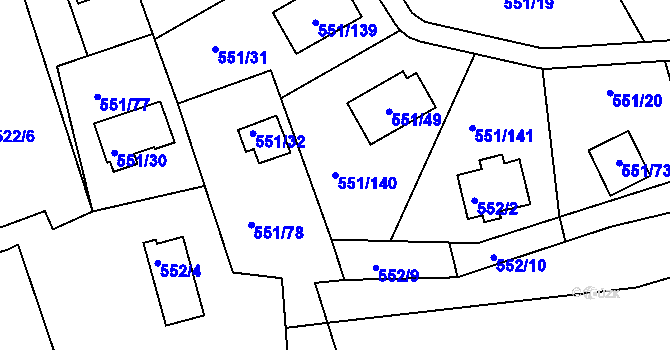 Parcela st. 551/140 v KÚ Horní Planá, Katastrální mapa
