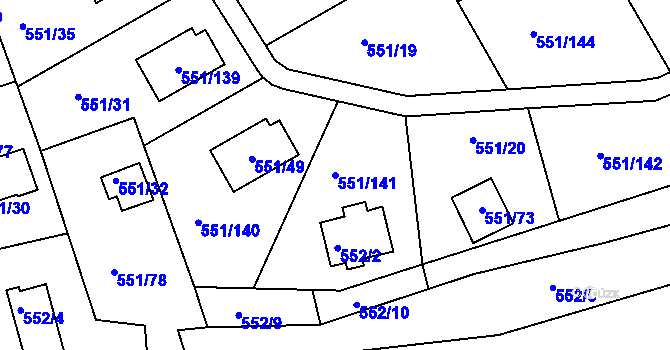 Parcela st. 551/141 v KÚ Horní Planá, Katastrální mapa